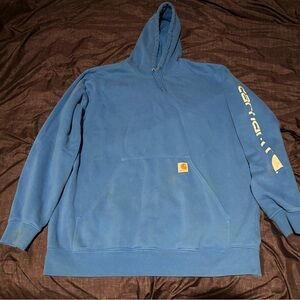 Carhartt Men's Blue Hoodie with Sleeve Logo